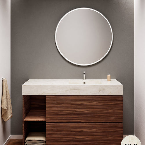 Aurora Single Set With Supporting Legs - Corian Sink & Countertop with 2 Drawers Vanity & Side Shelves - ROVALUX