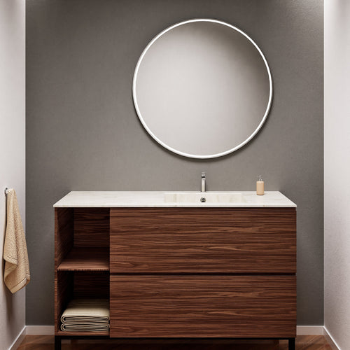 Aurora Single Set With Supporting Legs - Corian Sink & Countertop with 2 Drawers Vanity & Side Shelves - ROVALUX
