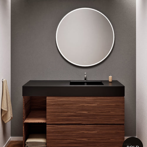 Aurora Single Set With Supporting Legs - Corian Sink & Countertop with 2 Drawers Vanity & Side Shelves - ROVALUX