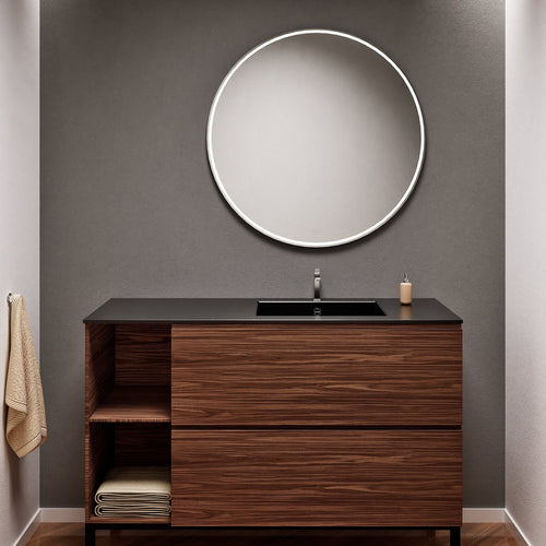 Aurora Single Set With Supporting Legs - Corian Sink & Countertop with 2 Drawers Vanity & Side Shelves - ROVALUX