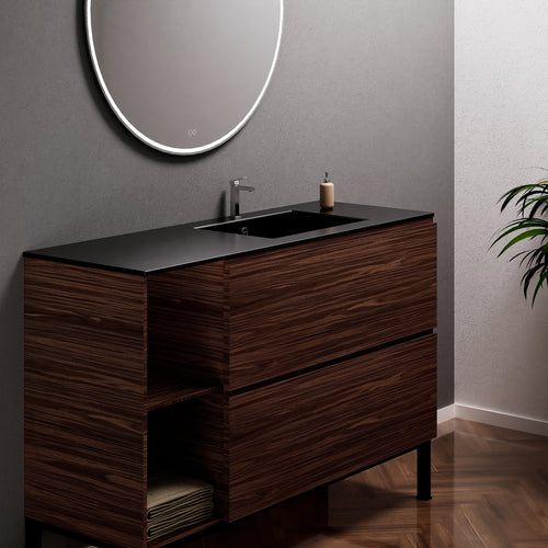 Aurora Single Set With Supporting Legs - Corian Sink & Countertop with 2 Drawers Vanity & Side Shelves - ROVALUX