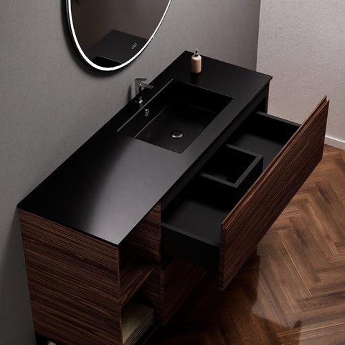 Aurora Single Set With Supporting Legs - Corian Sink & Countertop with 2 Drawers Vanity & Side Shelves - ROVALUX