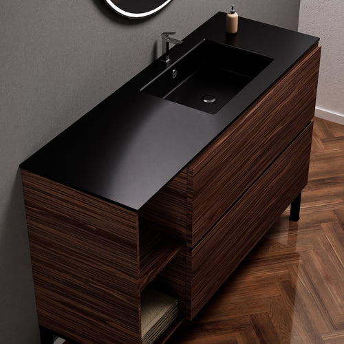 Aurora Single Set With Supporting Legs - Corian Sink & Countertop with 2 Drawers Vanity & Side Shelves - ROVALUX