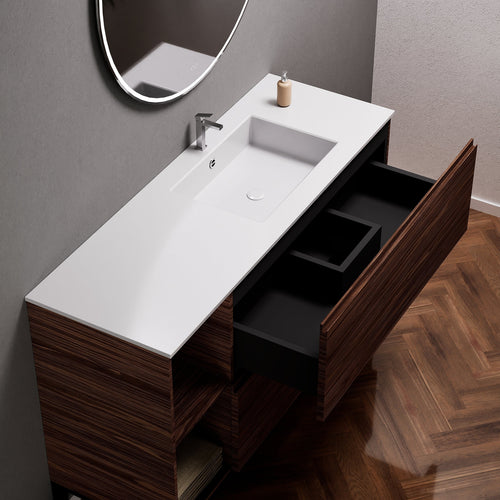 Aurora Single Set With Supporting Legs - Corian Sink & Countertop with 2 Drawers Vanity & Side Shelves - ROVALUX