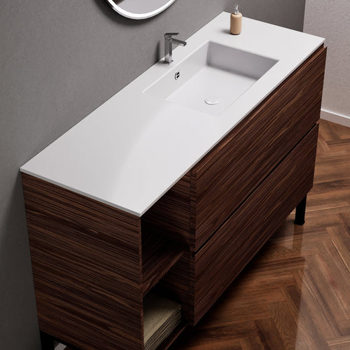 Aurora Single Set With Supporting Legs - Corian Sink & Countertop with 2 Drawers Vanity & Side Shelves - ROVALUX