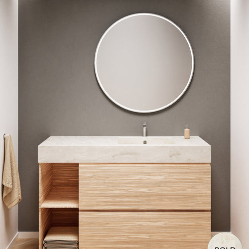 Aurora Single Set With Supporting Legs - Corian Sink & Countertop with 2 Drawers Vanity & Side Shelves - ROVALUX