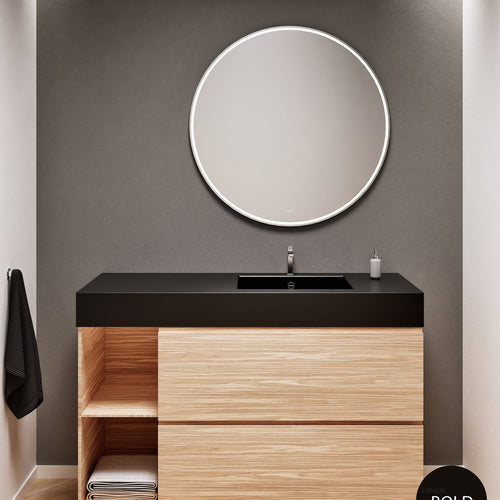 Aurora Single Set With Supporting Legs - Corian Sink & Countertop with 2 Drawers Vanity & Side Shelves - ROVALUX