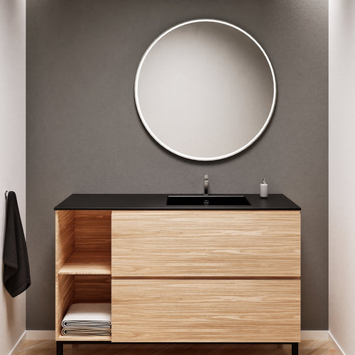 Aurora Single Set With Supporting Legs - Corian Sink & Countertop with 2 Drawers Vanity & Side Shelves - ROVALUX