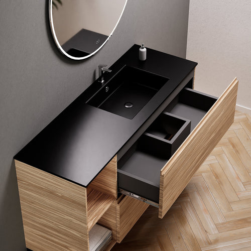 Aurora Single Set With Supporting Legs - Corian Sink & Countertop with 2 Drawers Vanity & Side Shelves - ROVALUX