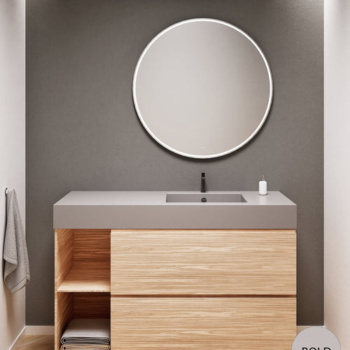Aurora Single Set With Supporting Legs - Corian Sink & Countertop with 2 Drawers Vanity & Side Shelves - ROVALUX