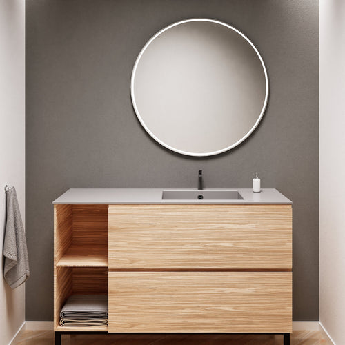 Aurora Single Set With Supporting Legs - Corian Sink & Countertop with 2 Drawers Vanity & Side Shelves - ROVALUX