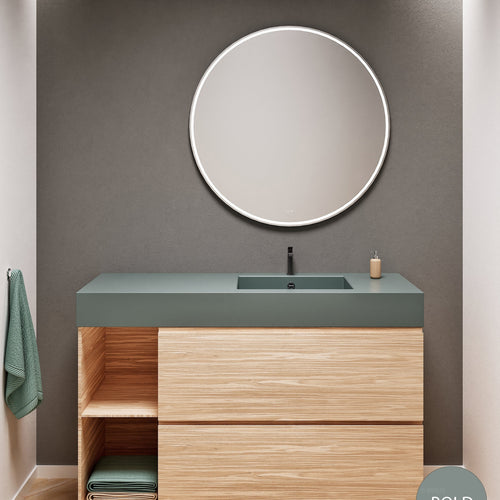 Aurora Single Set With Supporting Legs - Corian Sink & Countertop with 2 Drawers Vanity & Side Shelves - ROVALUX