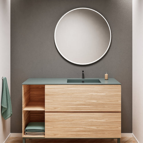 Aurora Single Set With Supporting Legs - Corian Sink & Countertop with 2 Drawers Vanity & Side Shelves - ROVALUX