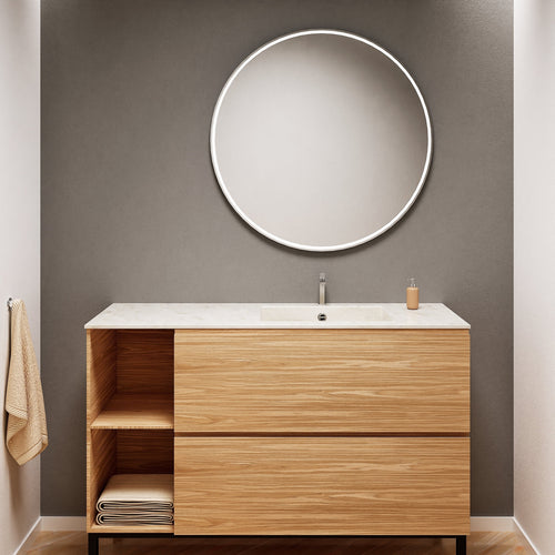 Aurora Single Set With Supporting Legs - Corian Sink & Countertop with 2 Drawers Vanity & Side Shelves - ROVALUX