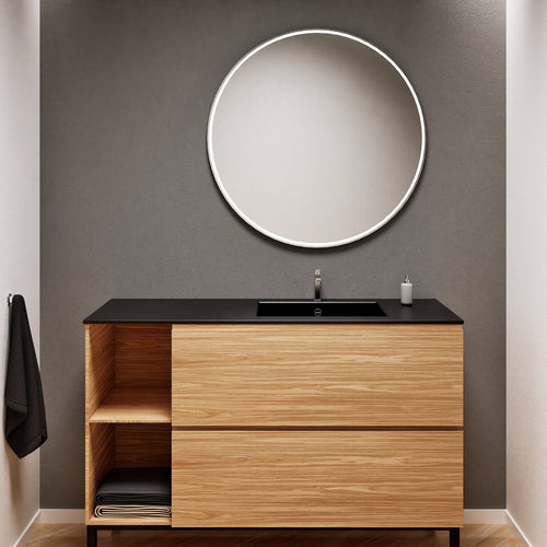 Aurora Single Set With Supporting Legs - Corian Sink & Countertop with 2 Drawers Vanity & Side Shelves - ROVALUX