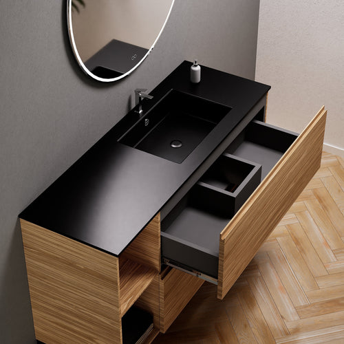 Aurora Single Set With Supporting Legs - Corian Sink & Countertop with 2 Drawers Vanity & Side Shelves - ROVALUX