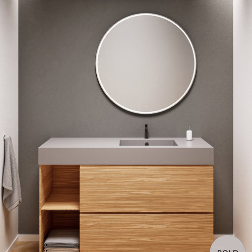 Aurora Single Set With Supporting Legs - Corian Sink & Countertop with 2 Drawers Vanity & Side Shelves - ROVALUX