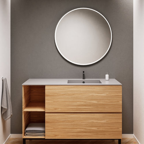 Aurora Single Set With Supporting Legs - Corian Sink & Countertop with 2 Drawers Vanity & Side Shelves - ROVALUX