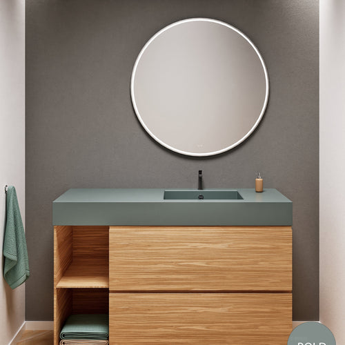 Aurora Single Set With Supporting Legs - Corian Sink & Countertop with 2 Drawers Vanity & Side Shelves - ROVALUX