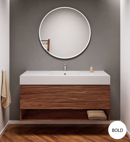 Aurora - Plan vasque en Corian® & Meuble à 1 tiroir avec niche horizontale