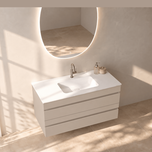 Aurora Curve - Integrated single sink basin unit & Cabinet With 2 Drawer vanity unit - ROVALUX