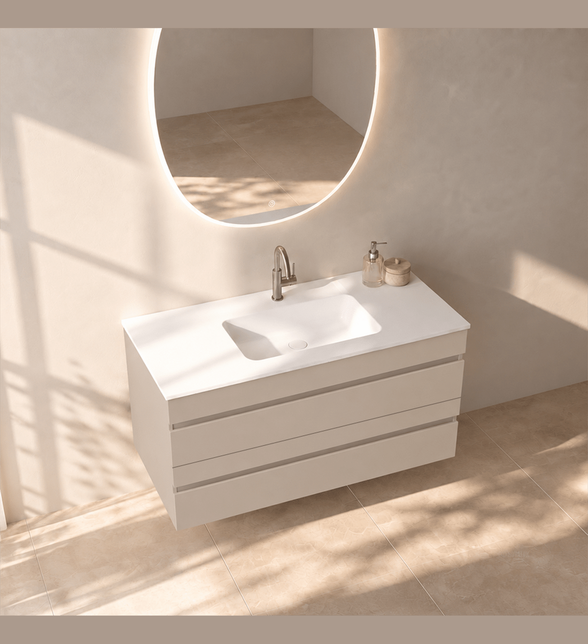 Aurora Curve - Integrated single sink basin unit & Cabinet With 2 Drawer vanity unit - ROVALUX