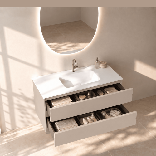 Aurora Curve - Integrated single sink basin unit & Cabinet With 2 Drawer vanity unit - ROVALUX