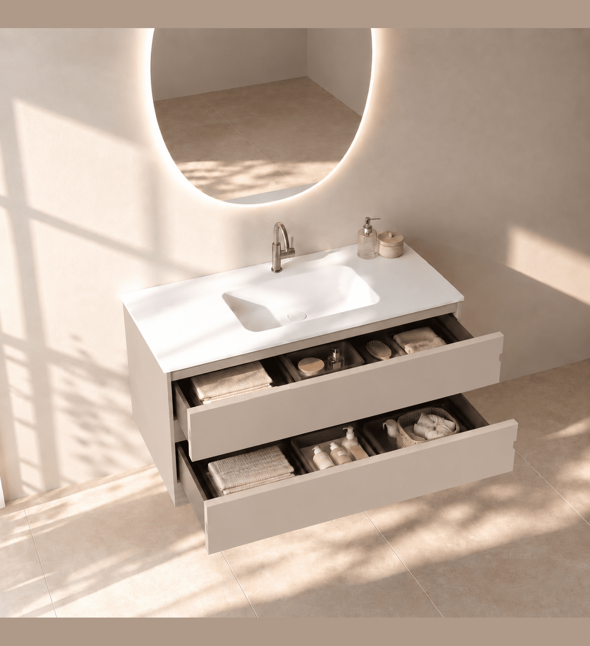 Aurora Curve - Integrated single sink basin unit & Cabinet With 2 Drawer vanity unit - ROVALUX