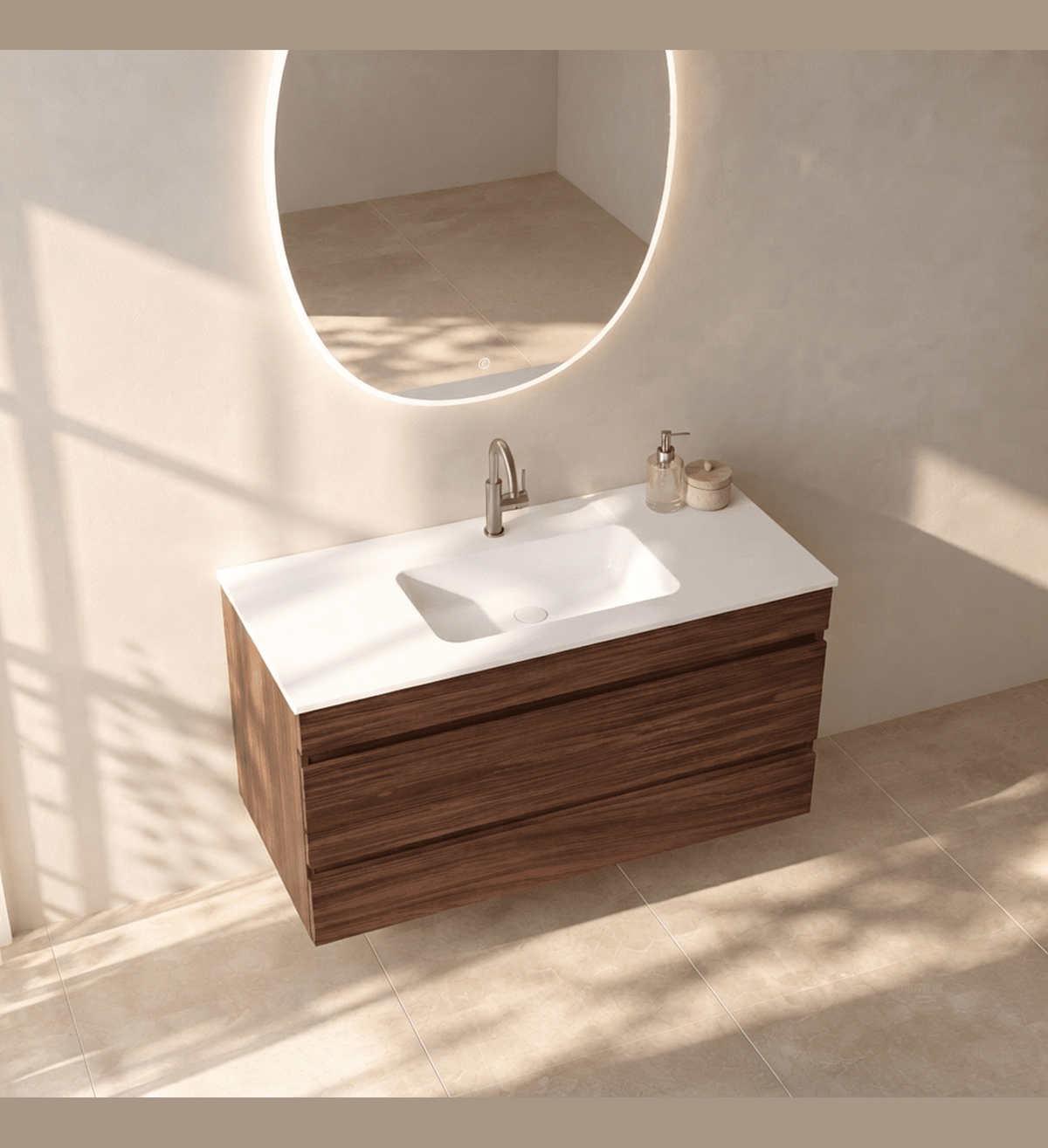 Aurora Curve - Integrated single sink basin unit & Cabinet With 2 Drawer vanity unit - ROVALUX