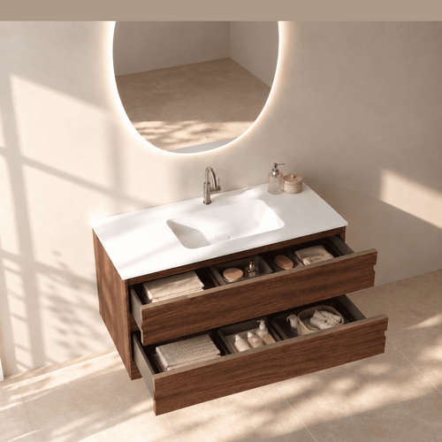Aurora Curve - Integrated single sink basin unit & Cabinet With 2 Drawer vanity unit - ROVALUX