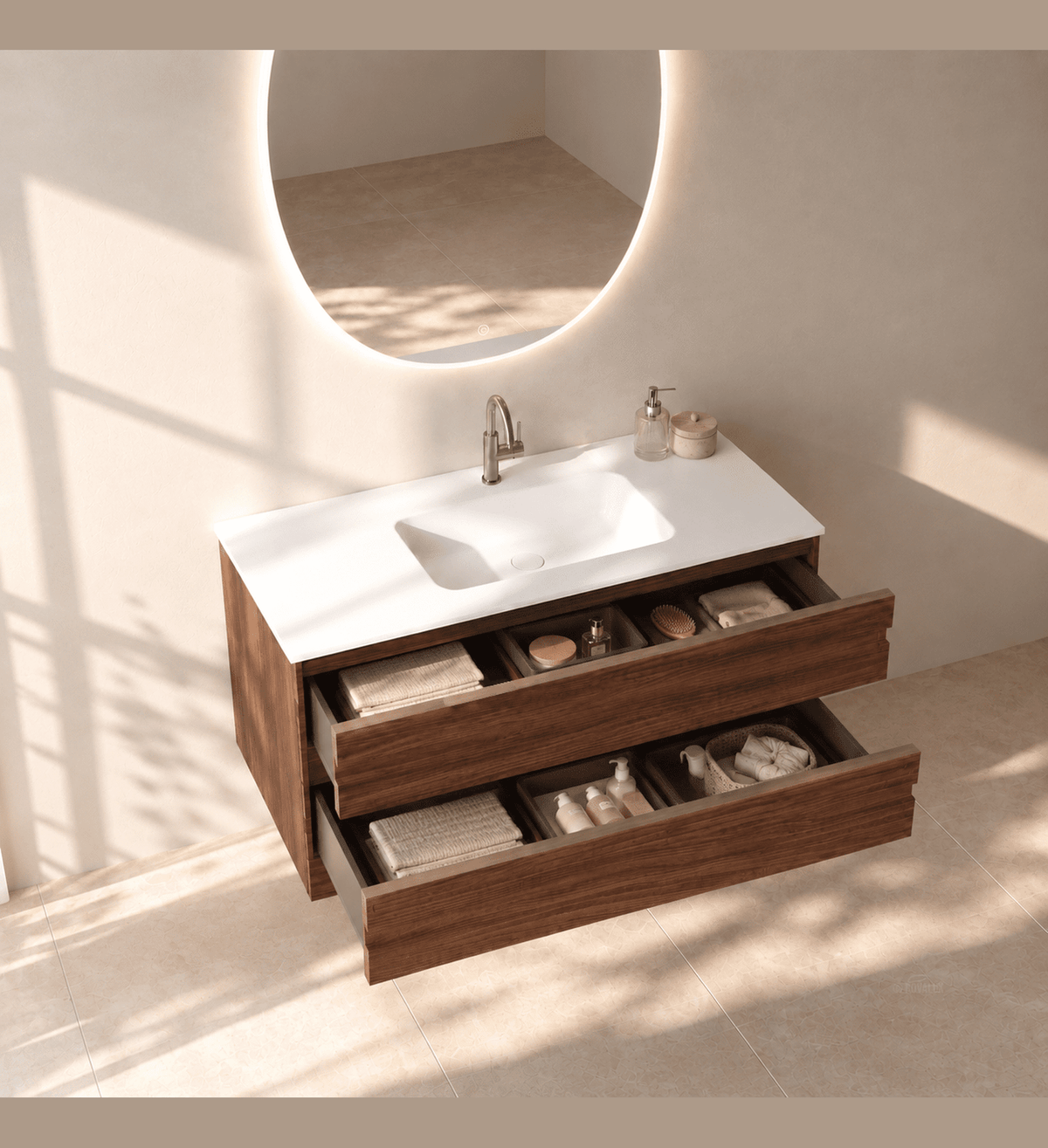 Aurora Curve - Integrated single sink basin unit & Cabinet With 2 Drawer vanity unit - ROVALUX