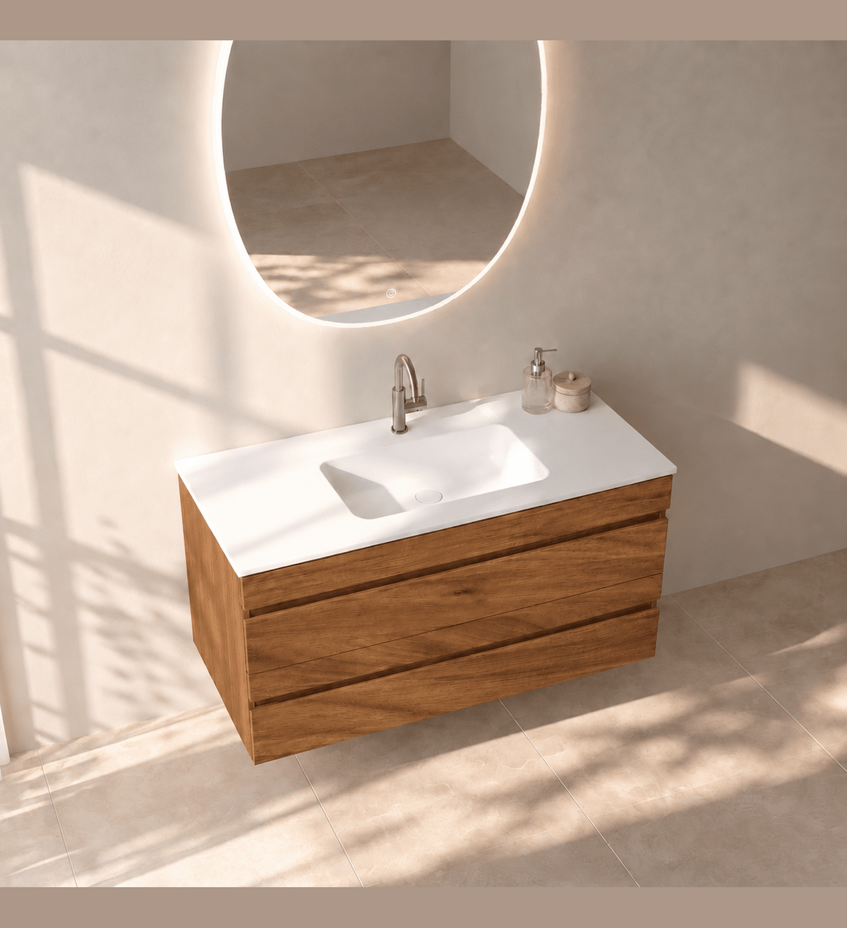 Aurora Curve - Integrated single sink basin unit & Cabinet With 2 Drawer vanity unit - ROVALUX