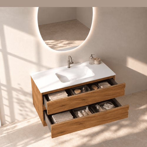 Aurora Curve - Integrated single sink basin unit & Cabinet With 2 Drawer vanity unit - ROVALUX