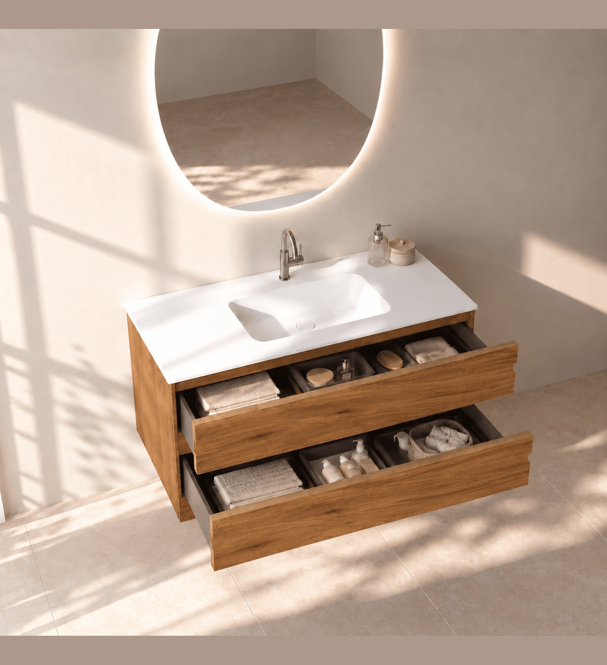 Aurora Curve - Integrated single sink basin unit & Cabinet With 2 Drawer vanity unit - ROVALUX