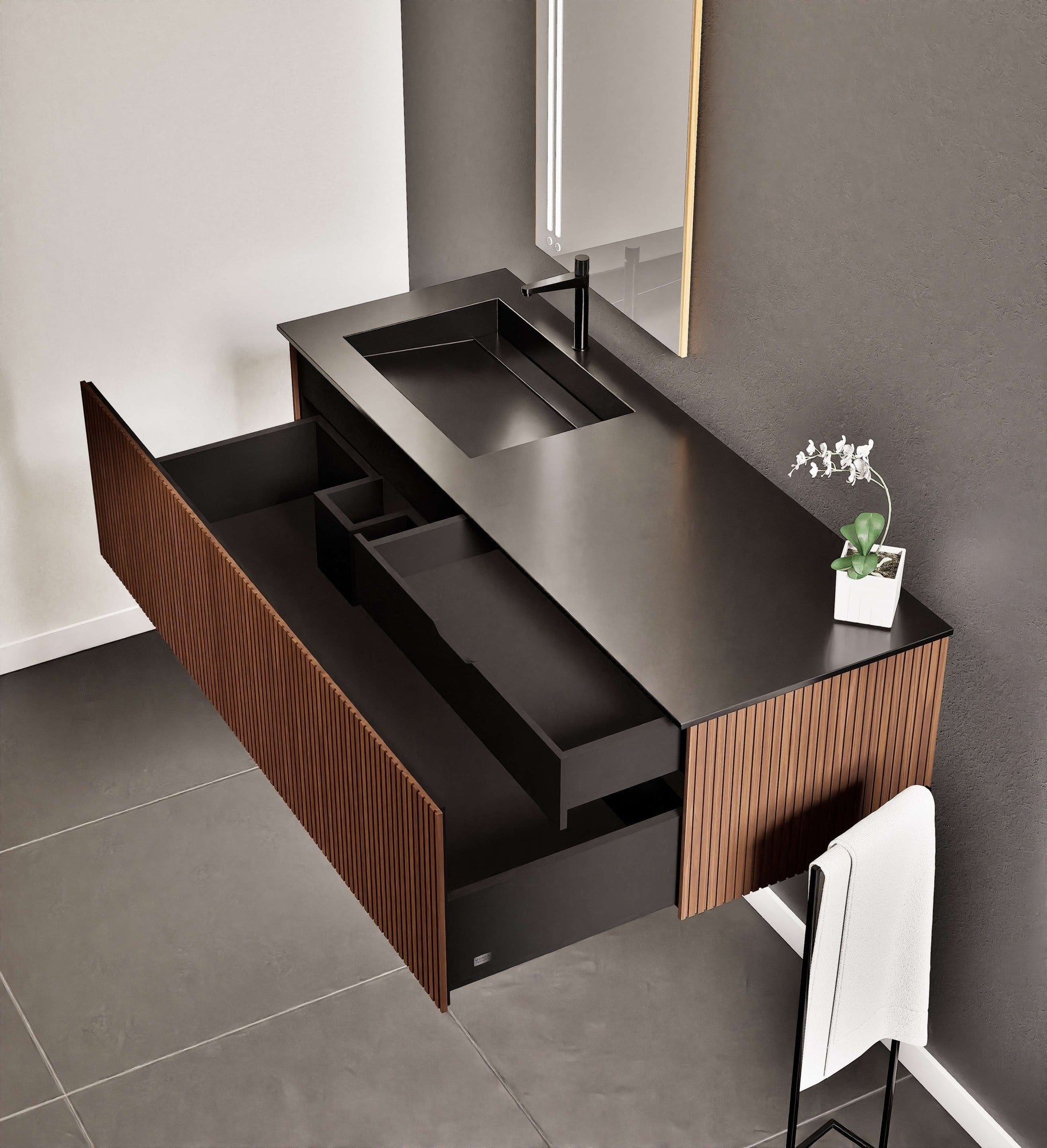 Fluvia Single Classic Set – Corian® Sink & Countertop with 1 Main Drawer & Concealed Inner Drawer - ROVALUX