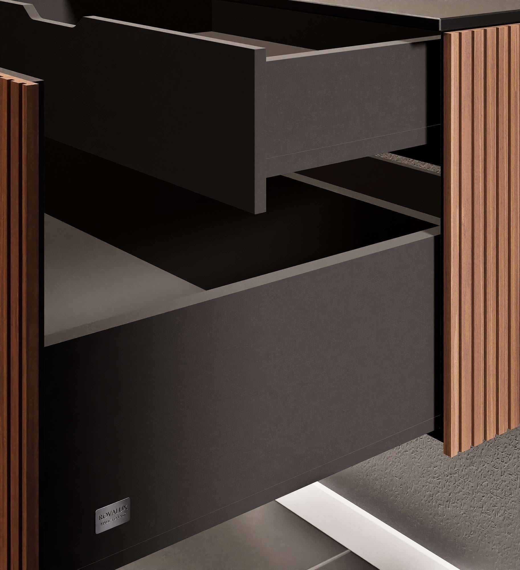 Fluvia Single Classic Set – Corian® Sink & Countertop with 1 Main Drawer & Concealed Inner Drawer - ROVALUX