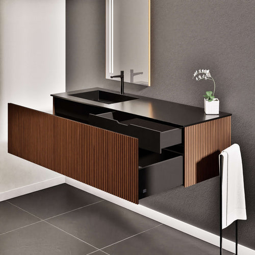 Fluvia Single Classic Set – Corian® Sink & Countertop with 1 Main Drawer & Concealed Inner Drawer - ROVALUX
