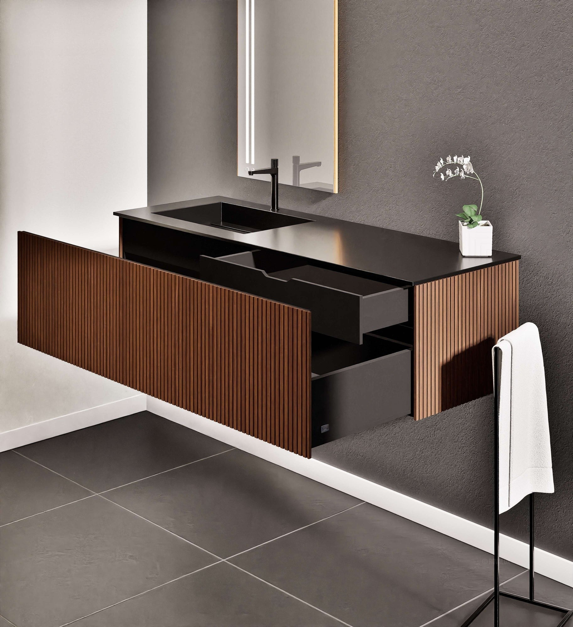 Fluvia Single Classic Set – Corian® Sink & Countertop with 1 Main Drawer & Concealed Inner Drawer - ROVALUX
