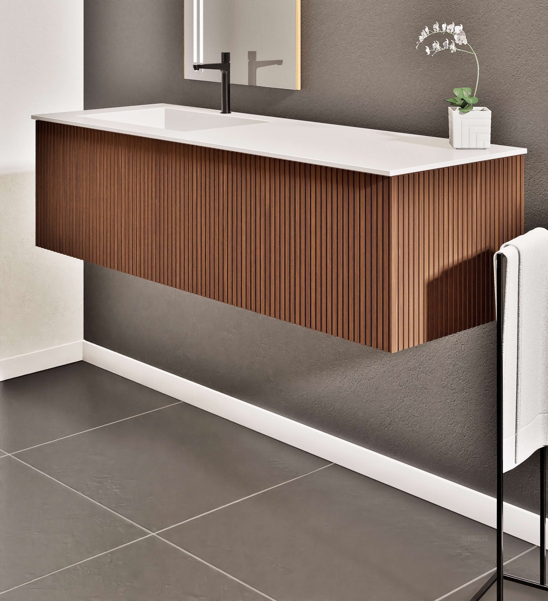 Fluvia Single Classic Set – Corian® Sink & Countertop with 1 Main Drawer & Concealed Inner Drawer - ROVALUX