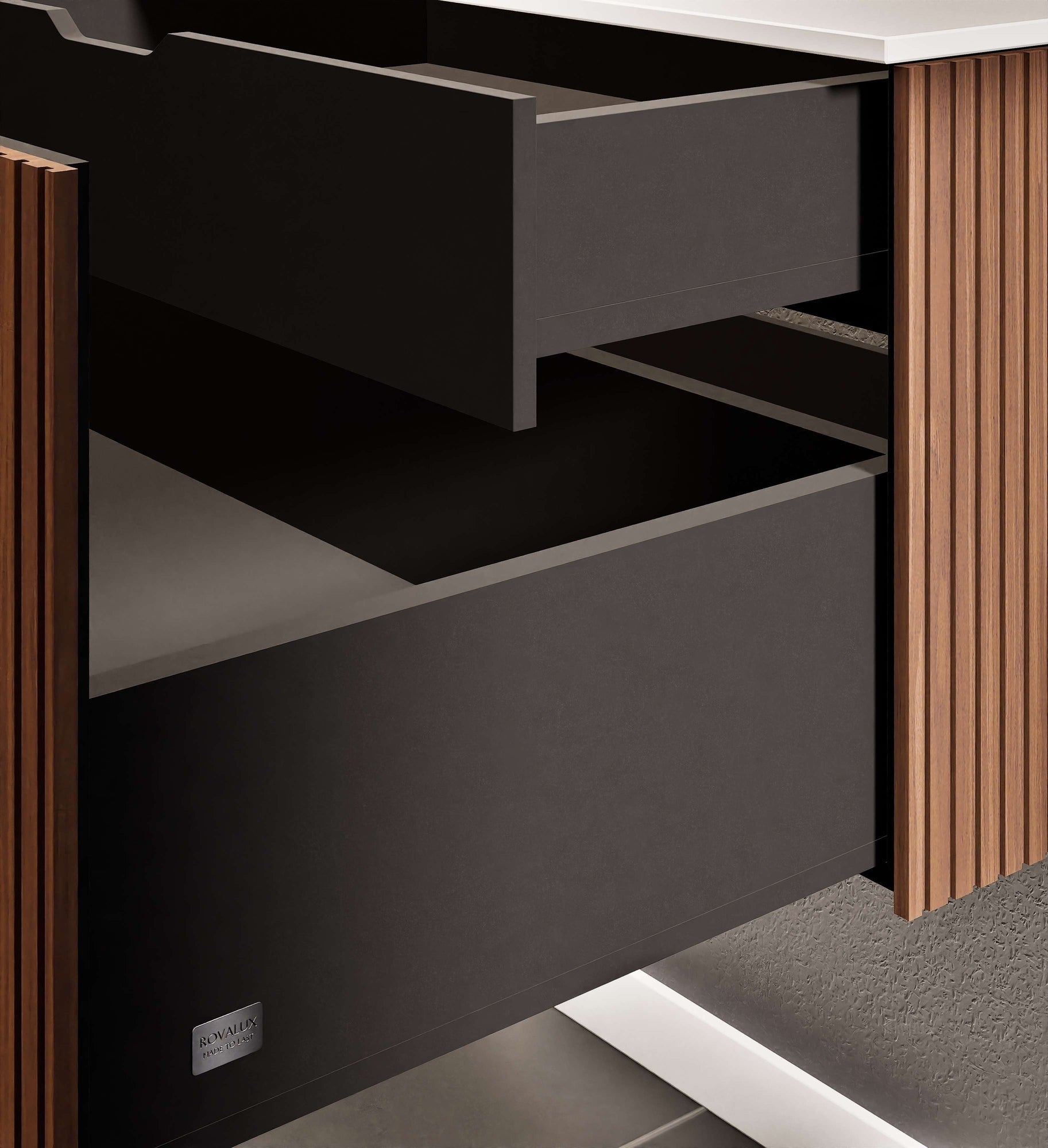 Fluvia Single Classic Set – Corian® Sink & Countertop with 1 Main Drawer & Concealed Inner Drawer - ROVALUX