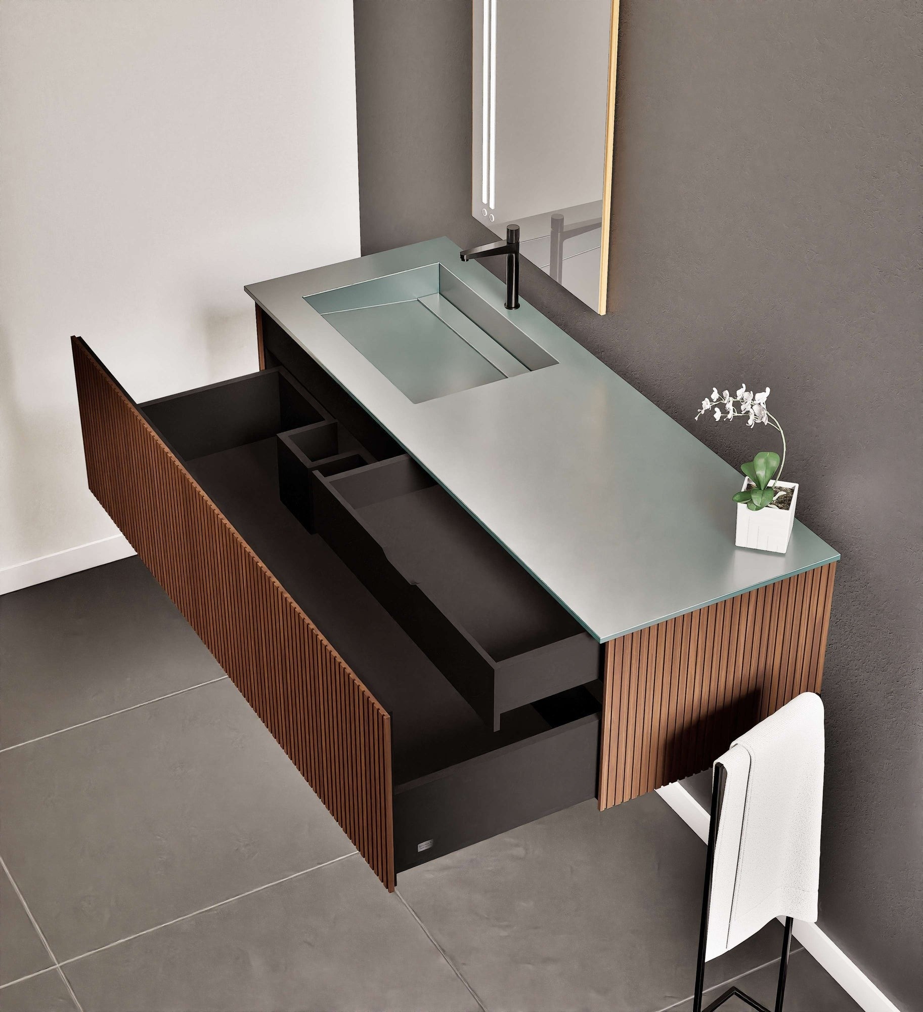 Fluvia Single Classic Set – Corian® Sink & Countertop with 1 Main Drawer & Concealed Inner Drawer - ROVALUX