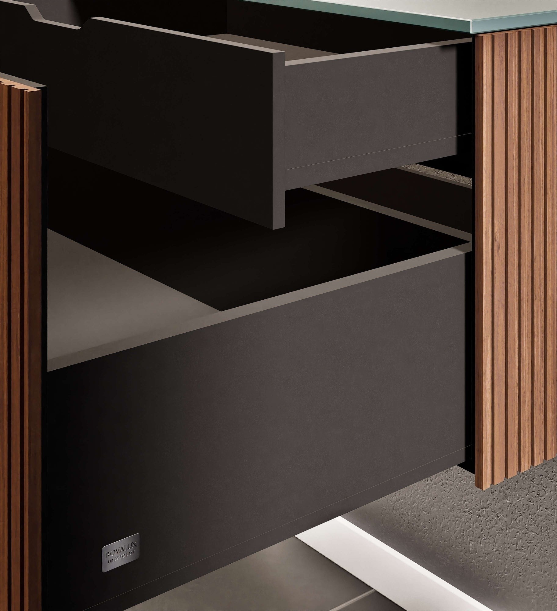 Fluvia Single Classic Set – Corian® Sink & Countertop with 1 Main Drawer & Concealed Inner Drawer - ROVALUX