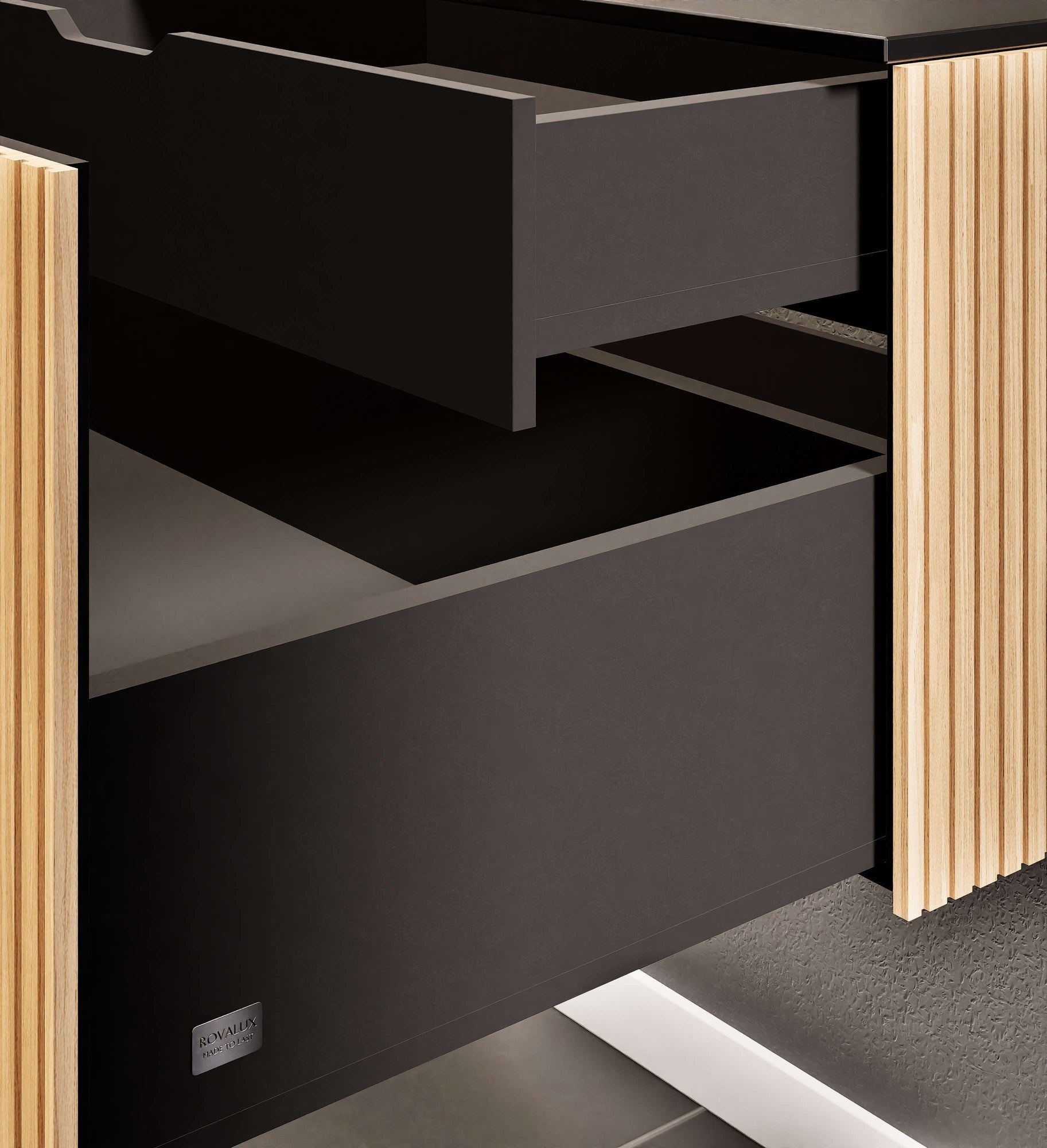 Fluvia Single Classic Set – Corian® Sink & Countertop with 1 Main Drawer & Concealed Inner Drawer - ROVALUX