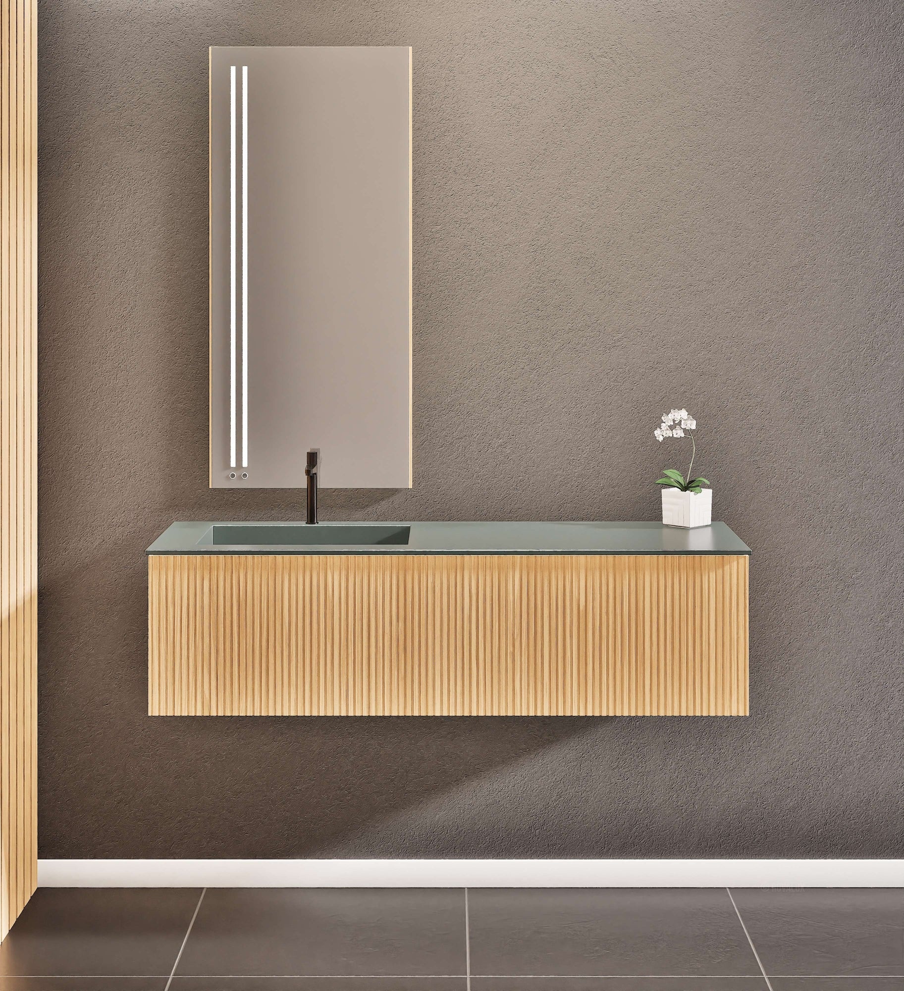 Fluvia Single Classic Set – Corian® Sink & Countertop with 1 Main Drawer & Concealed Inner Drawer - ROVALUX