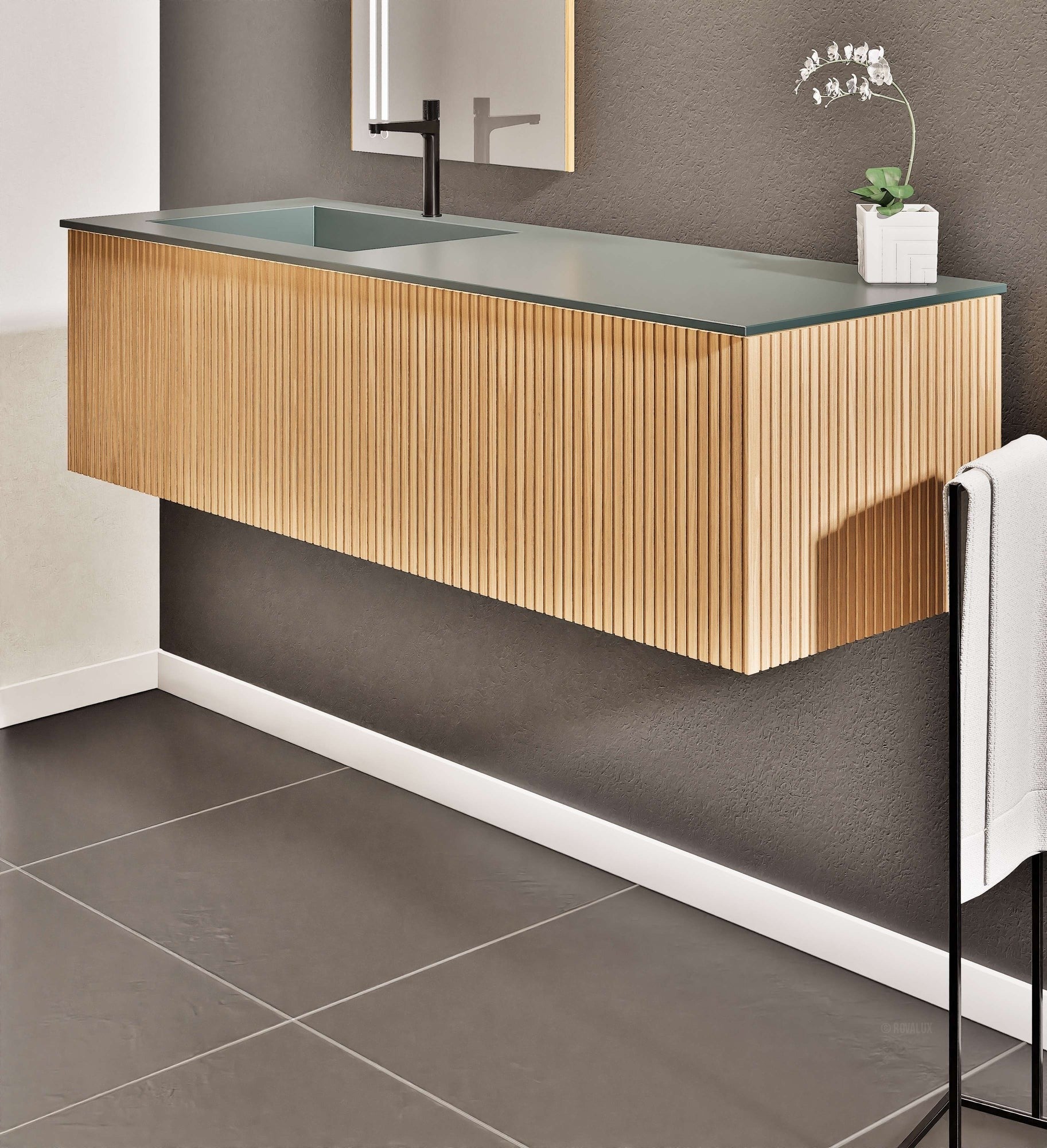 Fluvia Single Classic Set – Corian® Sink & Countertop with 1 Main Drawer & Concealed Inner Drawer - ROVALUX