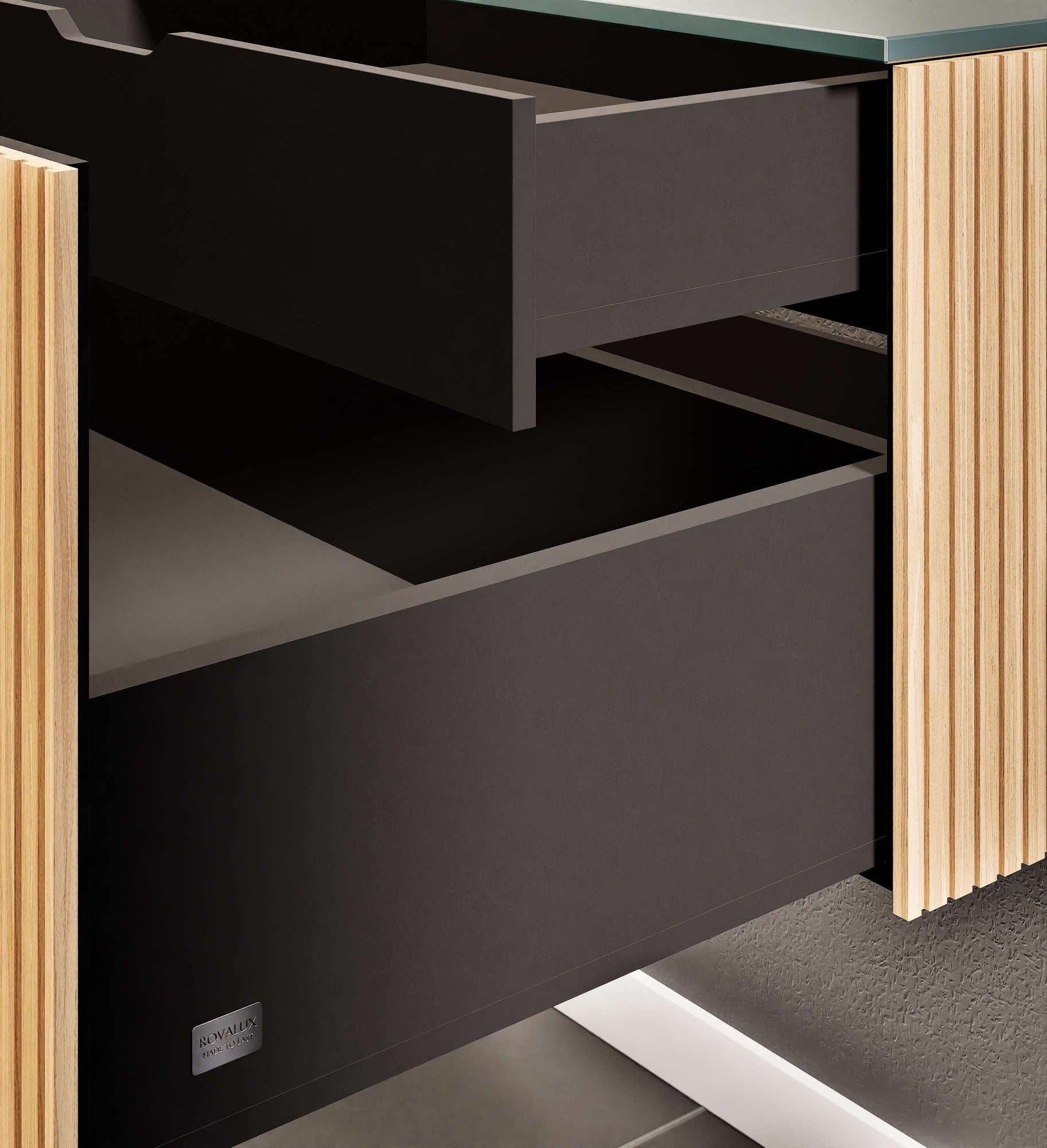 Fluvia Single Classic Set – Corian® Sink & Countertop with 1 Main Drawer & Concealed Inner Drawer - ROVALUX