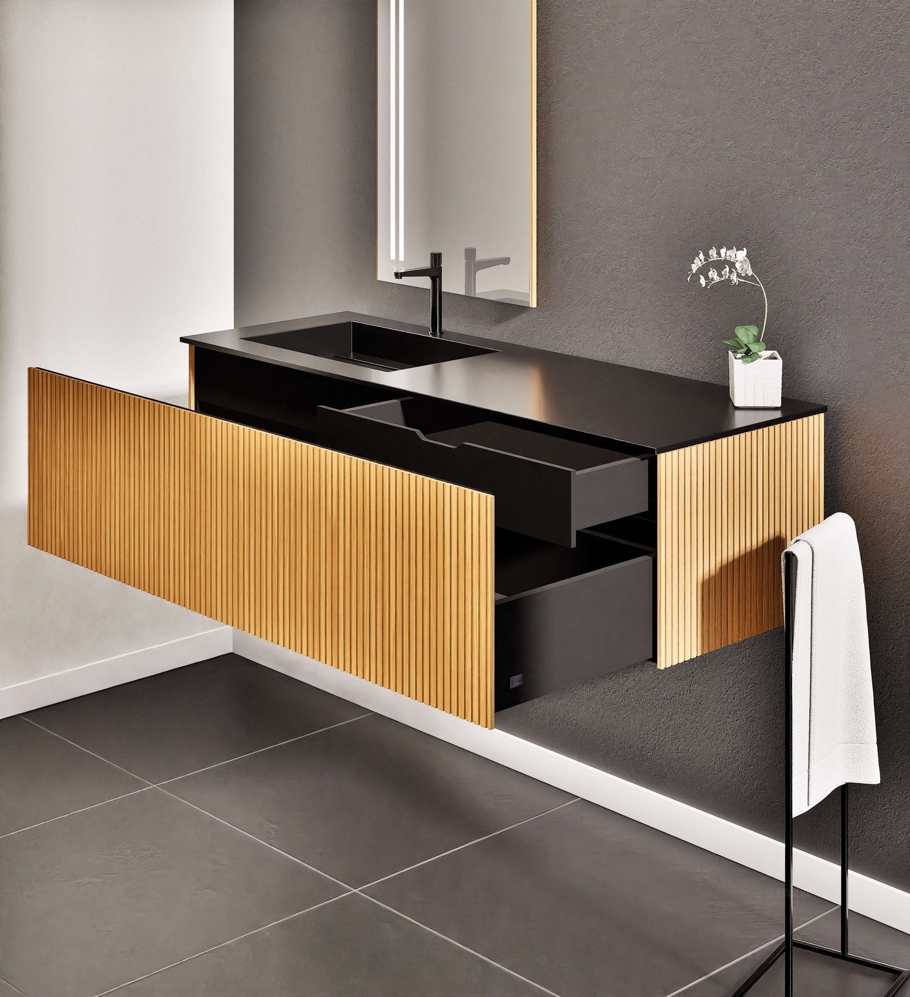 Fluvia Single Classic Set – Corian® Sink & Countertop with 1 Main Drawer & Concealed Inner Drawer - ROVALUX