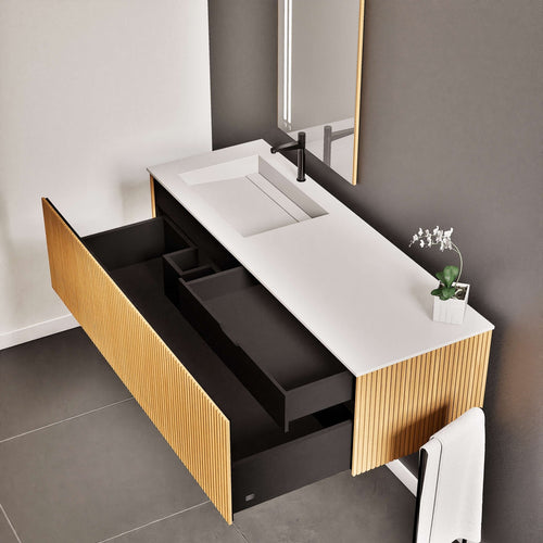 Fluvia Single Classic Set – Corian® Sink & Countertop with 1 Main Drawer & Concealed Inner Drawer - ROVALUX