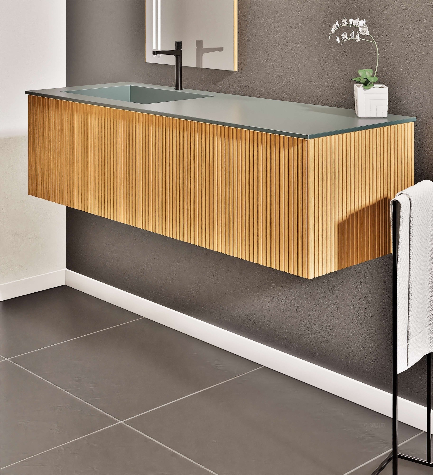 Fluvia Single Classic Set – Corian® Sink & Countertop with 1 Main Drawer & Concealed Inner Drawer - ROVALUX