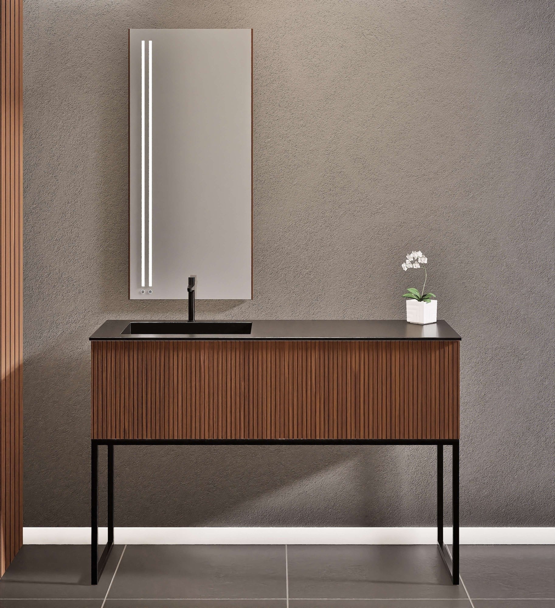 Fluvia Single Classic Set With Supporting Legs – Corian® Sink & Countertop with 1 Main Drawer & Concealed Inner Drawer Copy - ROVALUX